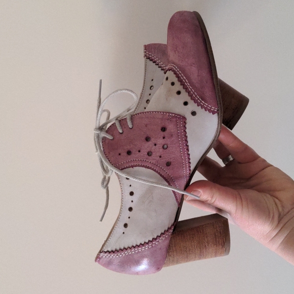 Fidji leather pink-rose & white heels - Picture 6 of 11